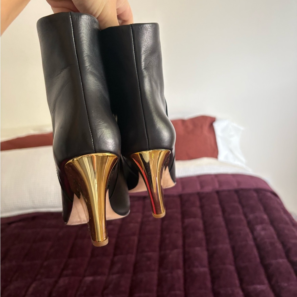 Tory Burch Black and Gold Heeled Boots - Picture 7 of 7